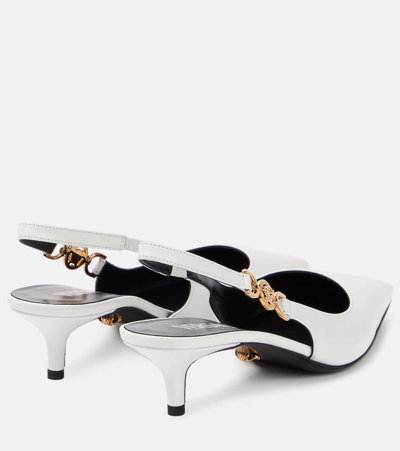 Versace Medusa Biggie Leather Slingback Pumps In White