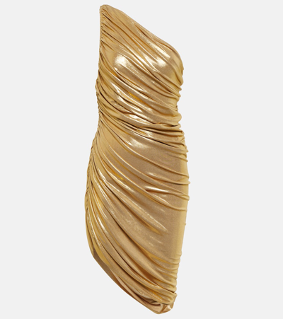 Shop Norma Kamali Diana Ruched One-shoulder Minidress In Gold