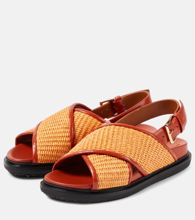 Shop Marni Fussbet Raffia-effect Sandals In Neutrals