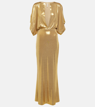 Shop Norma Kamali Obie Metallic Jersey Maxi Dress In Gold