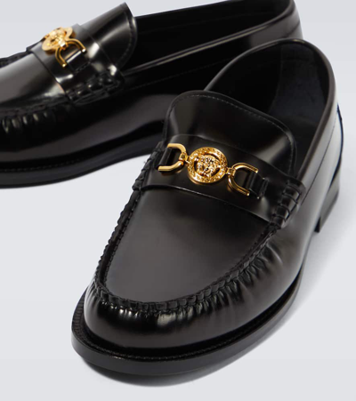 Versace Horsebit-embellished Patent-leather Loafers In Black
