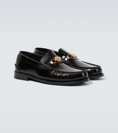 Shop Versace Medusa '95 Leather Loafers In Black