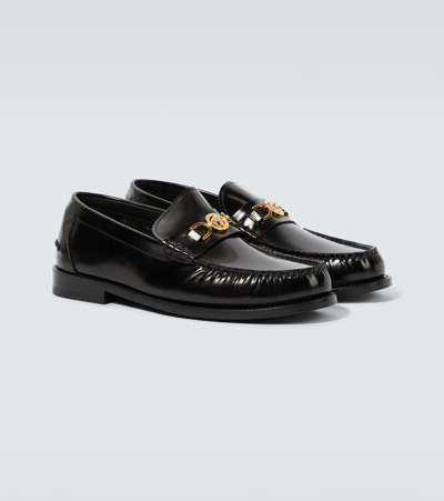 Versace Horsebit-embellished Patent-leather Loafers In Black