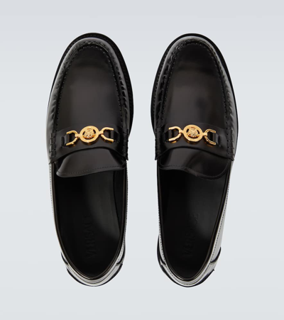 Versace Horsebit-embellished Patent-leather Loafers In Black