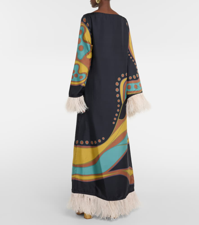 Shop La Doublej Opera Feather-trimmed Twill Gown In Multicoloured