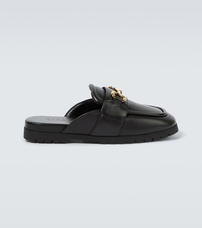 Shop Gucci Horsebit Leather Slippers In Black