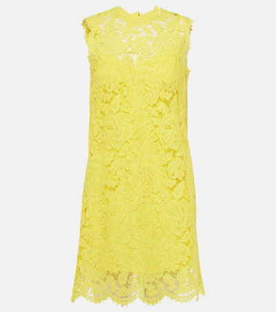 Shop Dolce & Gabbana Cotton-blend Lace Minidress In Yellow