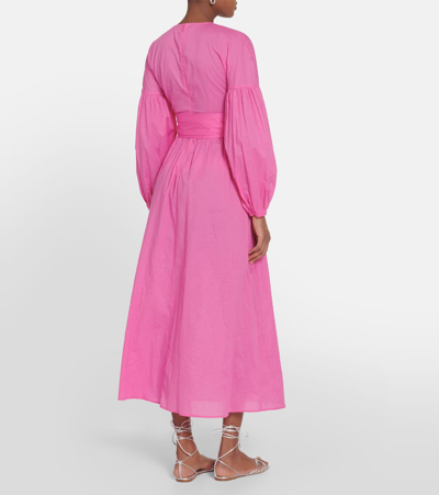 Shop Marysia Roset Puff-sleeve Cotton Maxi Dress In Pink