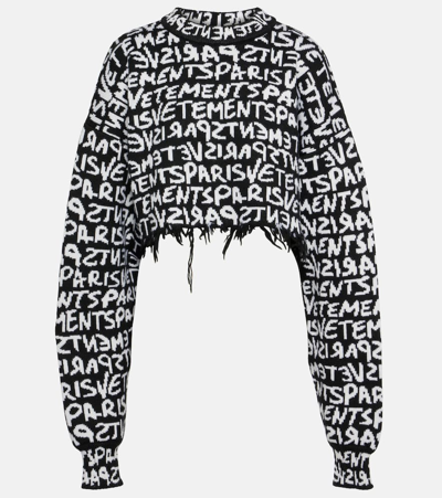 Shop Vetements Monogram Cropped Wool Sweater In Black
