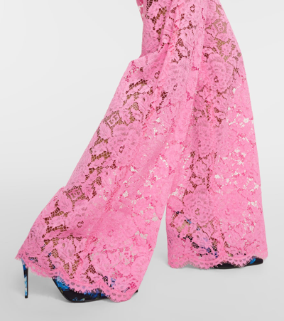 Shop Dolce & Gabbana High-rise Lace Wide-leg Pants In Pink