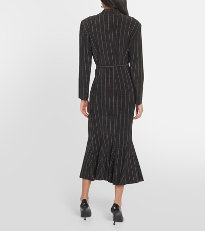 Shop Norma Kamali Pinstripe Jersey Midi Dress In Black