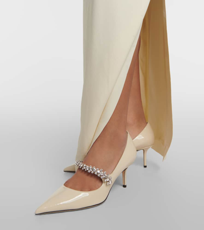 Jimmy Choo Bing White Pumps With Crystal Embellishments And High Cone Heel In Patent Leather Blend Woman In White