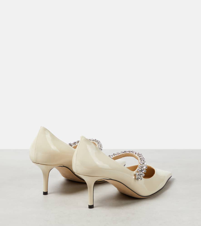 Jimmy Choo Bing White Pumps With Crystal Embellishments And High Cone Heel In Patent Leather Blend Woman In White