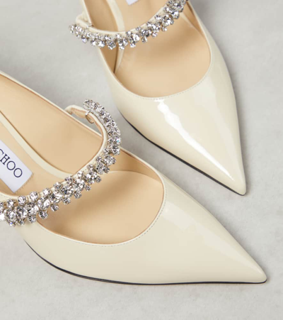 Jimmy Choo Bing White Pumps With Crystal Embellishments And High Cone Heel In Patent Leather Blend Woman In White