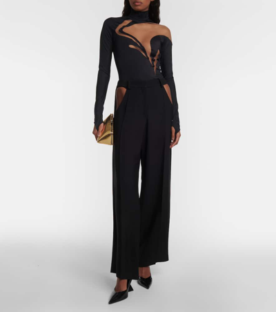 Mugler Cut-out Wide-leg Tailored Trousers In Black