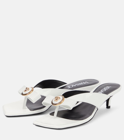 Shop Versace Gianni Ribbon 45 Patent Leather Mules In White