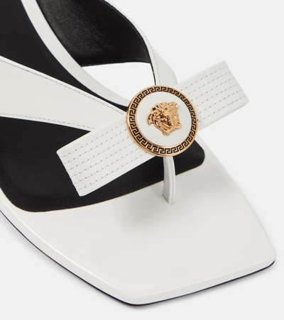 Versace Woman Thong Sandal Off White Size 7 Calfskin In White