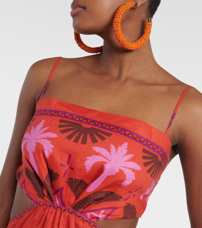 Shop Johanna Ortiz Printed Cutout Linen Midi Dress In Multicoloured