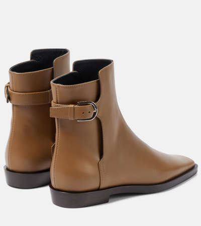 Shop Totême The Belted Leather Ankle Boots In Beige