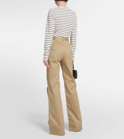 Shop Nili Lotan Quentin High-rise Cotton Flared Pants In Beige