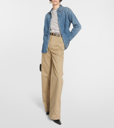 Shop Nili Lotan Quentin High-rise Cotton Flared Pants In Beige