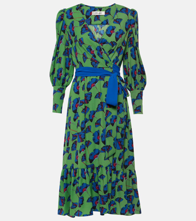 Shop Diane Von Furstenberg Blade Printed Crêpe Wrap Dress In Green