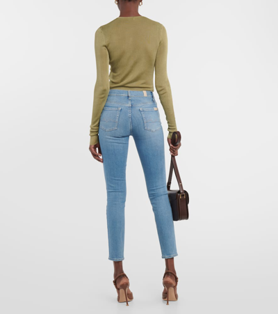 7 For All Mankind Embellished High-rise Skinny Jeans In Blue