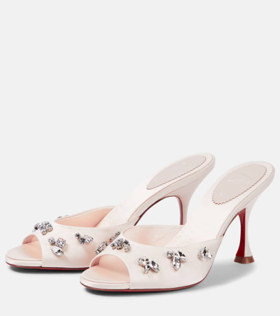 Shop Christian Louboutin Degraqueen 85 Embellished Crêpe Mules In Pink
