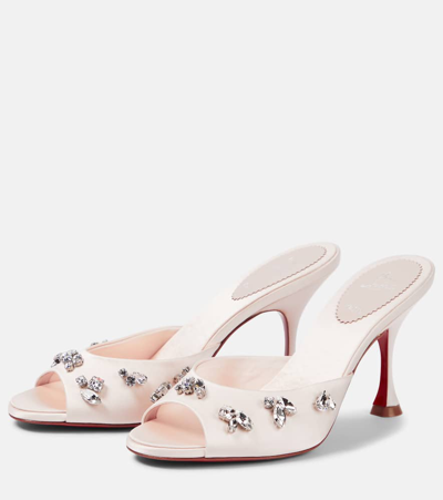 Christian Louboutin Degraqueenie Silk Embellished Red Sole Sandals In Pink