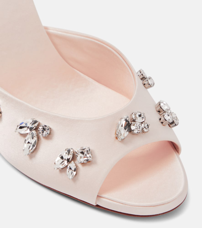 Shop Christian Louboutin Degraqueen 85 Embellished Crêpe Mules In Pink