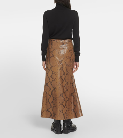 Shop Dorothee Schumacher Urban Jungle Snake-effect Leather Midi Skirt In Green