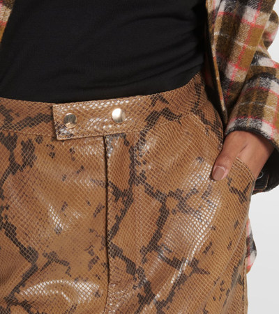 Shop Dorothee Schumacher Urban Jungle Snake-effect Leather Midi Skirt In Green