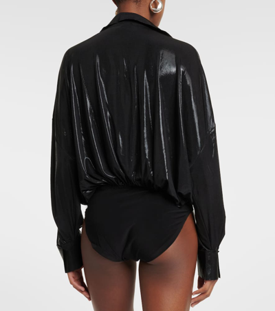 Shop Norma Kamali Lamé Bodysuit In Black