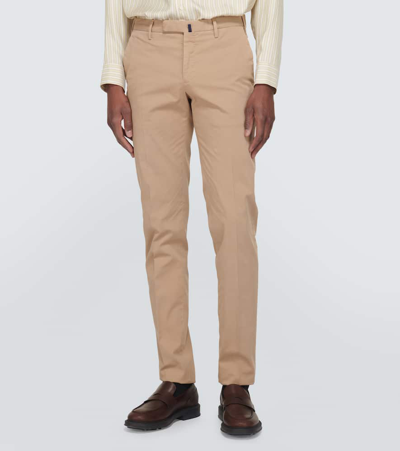 Shop Incotex Cotton-blend Slim Pants In Beige