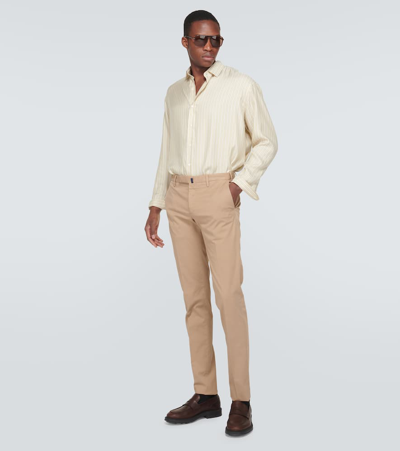 Shop Incotex Cotton-blend Slim Pants In Beige