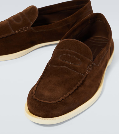 Shop John Lobb Pace Suede Loafers In Brown