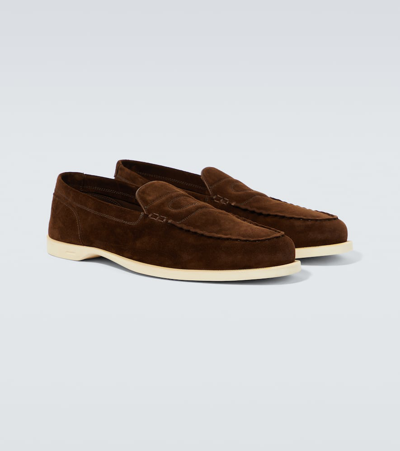 John Lobb Dark Brown Suede Casual Shoes With Velcro Closure In Brown
