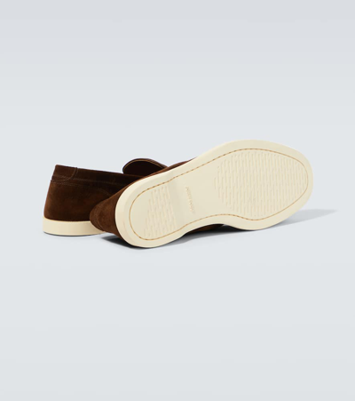 John Lobb Dark Brown Suede Casual Shoes With Velcro Closure In Brown
