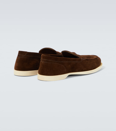 John Lobb Dark Brown Suede Casual Shoes With Velcro Closure In Brown