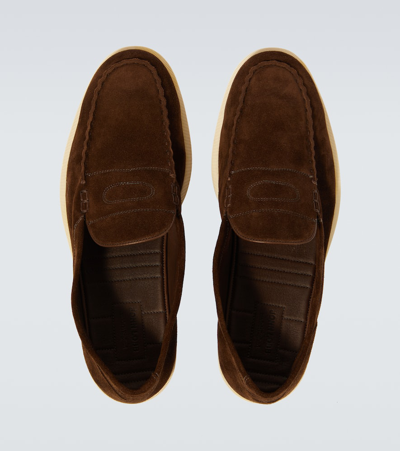 Shop John Lobb Pace Suede Loafers In Brown