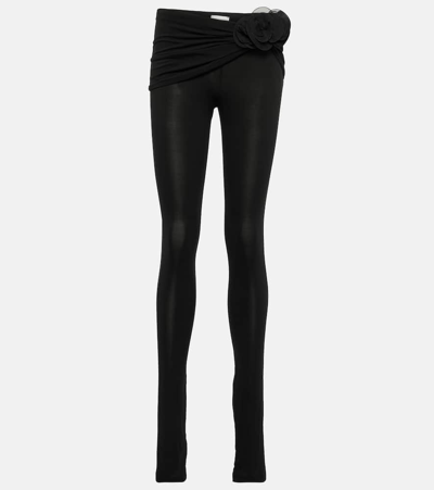 Shop Magda Butrym Floral-appliqué Jersey Leggings In Black