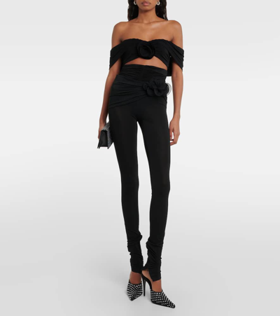 Magda Butrym Floral-appliquéd Silk Georgette-trimmed Jersey Pants In Black