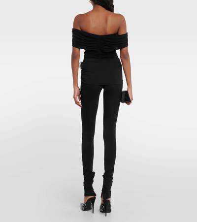 Magda Butrym Floral-appliquéd Silk Georgette-trimmed Jersey Pants In Black