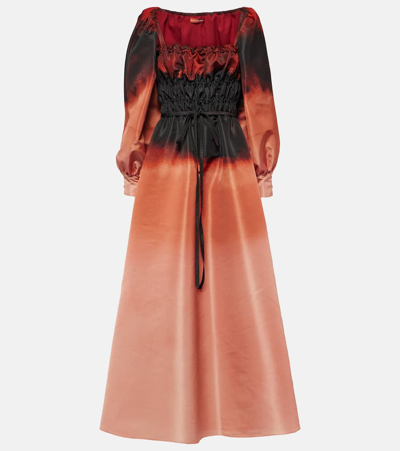 Shop Altuzarra Andrea Ruched Puff-sleeve Satin Maxi Dress In Multicoloured