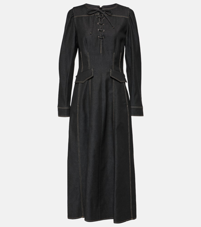 Shop Dorothee Schumacher Denim Romance Cotton And Wool Midi Dress In Black