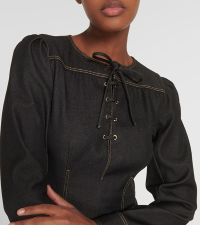 Shop Dorothee Schumacher Denim Romance Cotton And Wool Midi Dress In Black