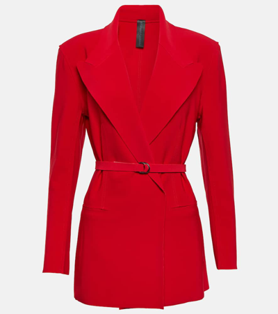 Shop Norma Kamali Double-breasted Jersey Blazer In Red