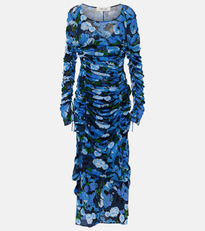 Shop Diane Von Furstenberg Corinne Printed Mesh Midi Dress In Blue