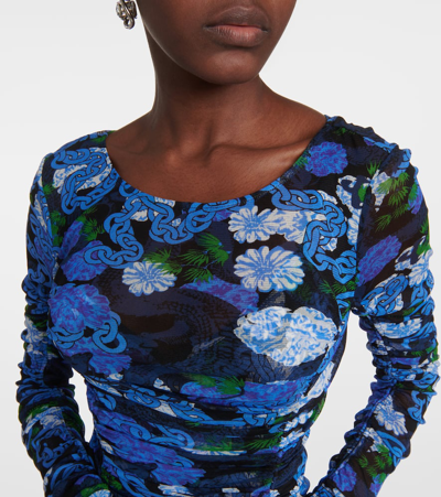 Shop Diane Von Furstenberg Corinne Printed Mesh Midi Dress In Blue