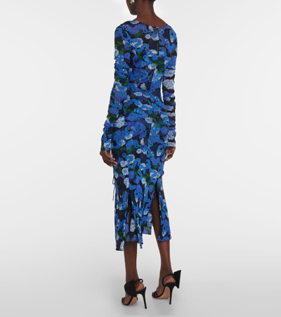 Shop Diane Von Furstenberg Corinne Printed Mesh Midi Dress In Blue